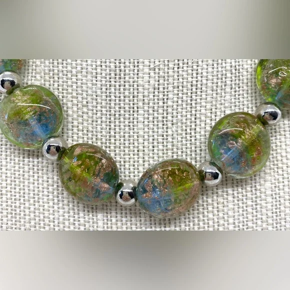 Green Gold Silver Beaded Chunky Necklace Vintage Boho-chic Retro Party Classic - Picture 3 of 11